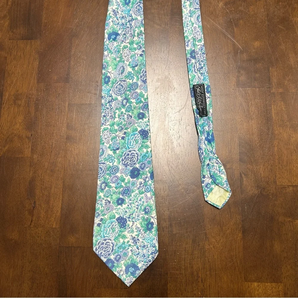 Liberty of London 100% Cotton Elysian Print Turquoise Blue Green Floral Neck Tie
